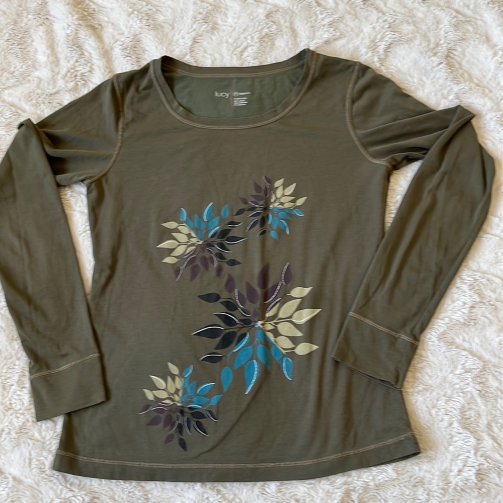 Lucy Tech Military Green Pima Cotton Blend  Long Sleeve Shirt Size M